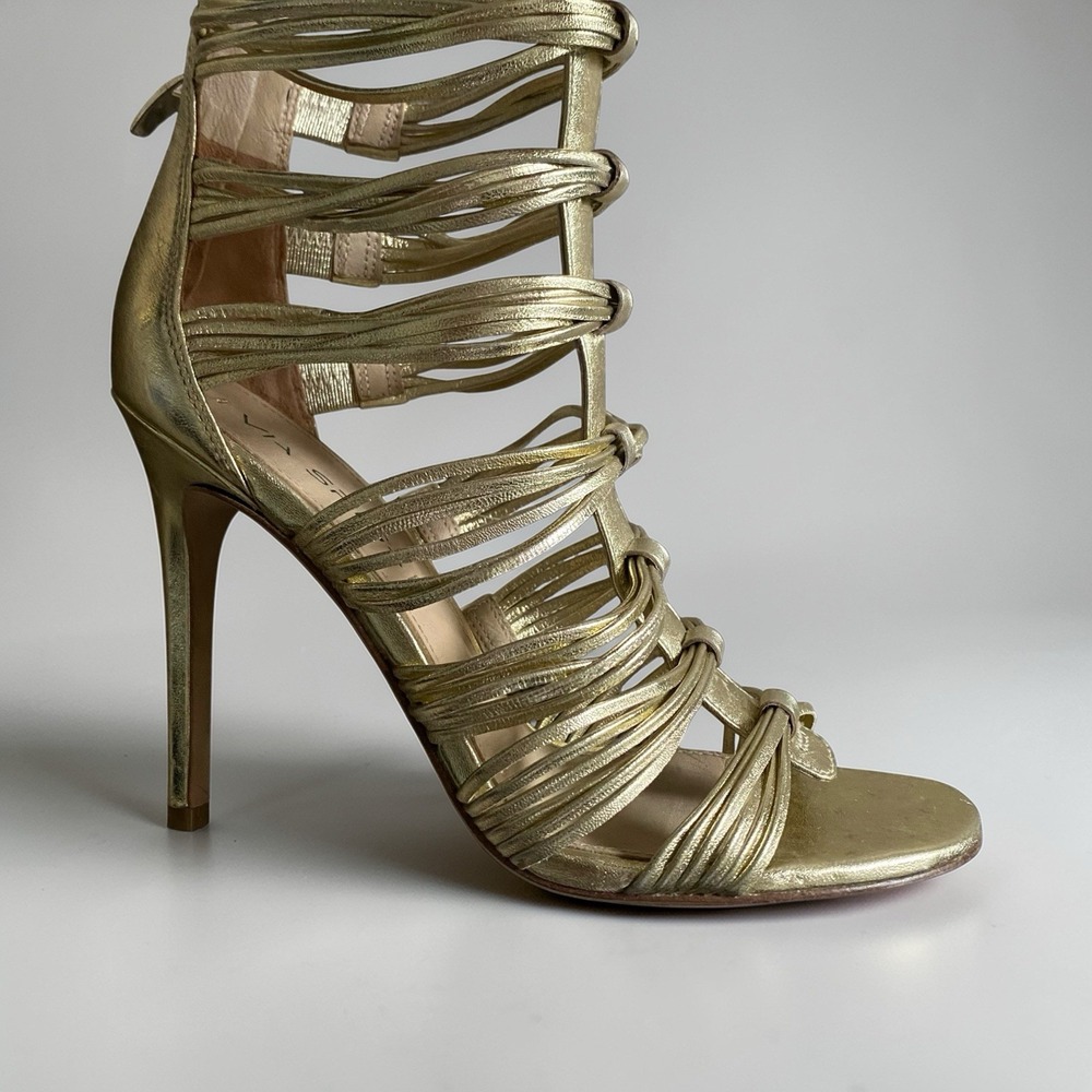 Via Spiga Pumps Heels Strappy 6.5 M EU 37 Gold Leather Prom Party Formal